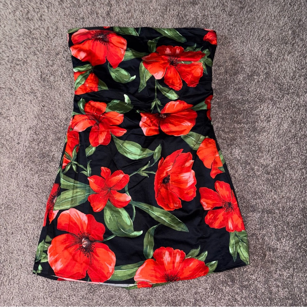 MNG Floral Strapless Dress